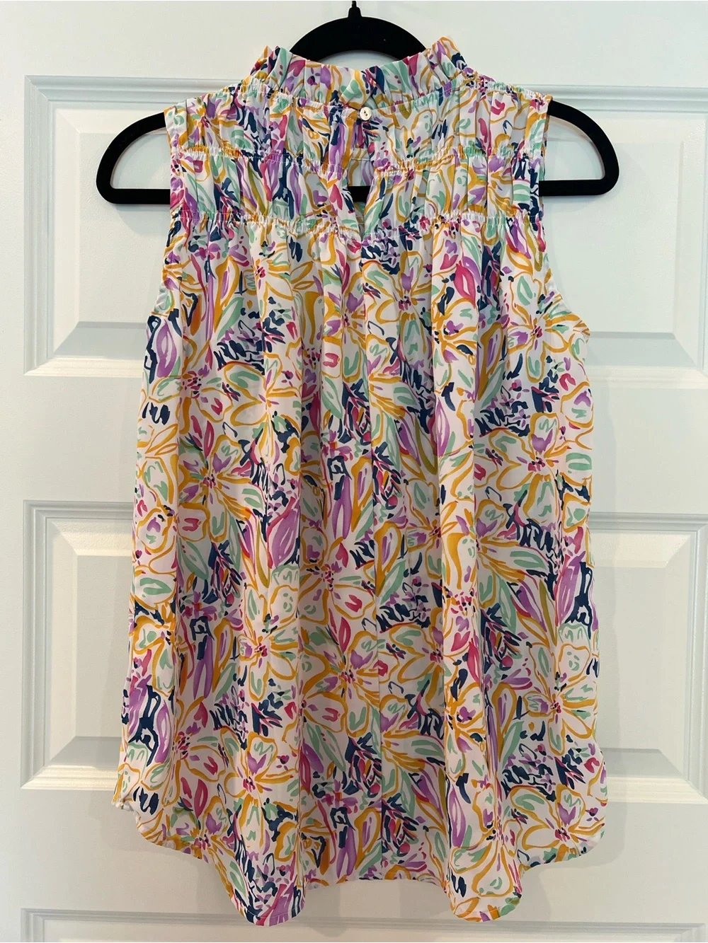 Jodifl Floral Mock Neck Sleeveless Blouse Top Small Smocked Boho Spring S